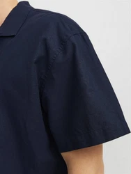 Jack & Jones Kurzarmhemd JJE Summer Resort Linen Blend Shirt Blau/Dunkelblau