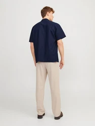 Jack & Jones Kurzarmhemd JJE Summer Resort Linen Blend Shirt Blau/Dunkelblau