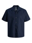 Jack & Jones Kurzarmhemd JJE Summer Resort Linen Blend Shirt Blau/Dunkelblau
