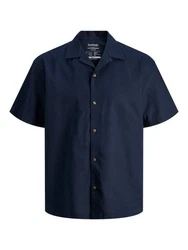 Jack & Jones Kurzarmhemd JJE Summer Resort Linen Blend Shirt Blau/Dunkelblau