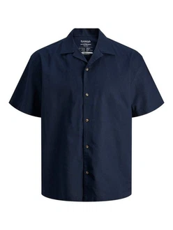 Jack & Jones Kurzarmhemd JJE Summer Resort Linen Blend Shirt Blau/Dunkelblau