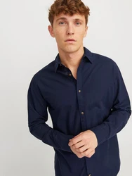 JACK & JONES Hemd JJESummer LINEN BLEND SHIRT LS SN Dunkelblau/Hellblau