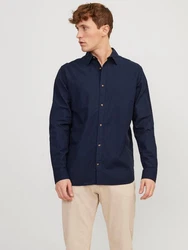 JACK & JONES Hemd JJESummer LINEN BLEND SHIRT LS SN Dunkelblau/Hellblau