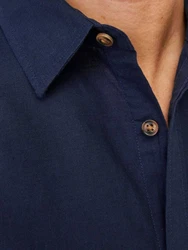 JACK & JONES Hemd JJESummer LINEN BLEND SHIRT LS SN Dunkelblau/Hellblau