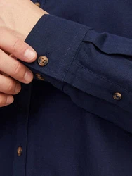 JACK & JONES Hemd JJESummer LINEN BLEND SHIRT LS SN Dunkelblau/Hellblau
