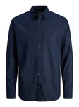 JACK & JONES Hemd JJESummer LINEN BLEND SHIRT LS SN Dunkelblau/Hellblau
