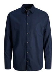 JACK & JONES Hemd JJESummer LINEN BLEND SHIRT LS SN Dunkelblau/Hellblau
