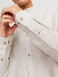 Jack & Jones Langarmhemd JJESUMMER BAND SHIRT LS SN Weiß/Khaki/Beige