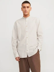 Jack & Jones Langarmhemd JJESUMMER BAND SHIRT LS SN Weiß/Khaki/Beige