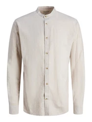 Jack & Jones Langarmhemd JJESUMMER BAND SHIRT LS SN Weiß/Khaki/Beige