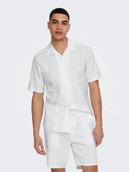 ONLY & SONS Kurzarmhemd ONSCAIDEN SS SOLID RESORT LINEN Grau/Weiß