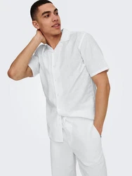 ONLY & SONS Kurzarmhemd ONSCAIDEN SS SOLID RESORT LINEN Grau/Weiß