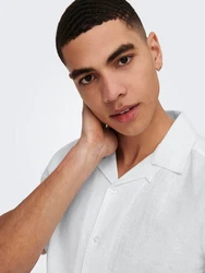 ONLY & SONS Kurzarmhemd ONSCAIDEN SS SOLID RESORT LINEN Grau/Weiß