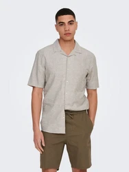 ONLY & SONS Kurzarmhemd ONSCAIDEN SS SOLID RESORT LINEN Khaki/Beige/Grau/Weiß/Braun/Hellgrau