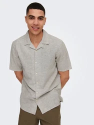 ONLY & SONS Kurzarmhemd ONSCAIDEN SS SOLID RESORT LINEN Khaki/Beige/Grau/Weiß/Braun/Hellgrau