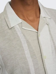 ONLY & SONS Kurzarmhemd ONSCAIDEN SS STRIPE LINEN RESORT NOOS Weiß/Beige/Khaki/Hellgrün