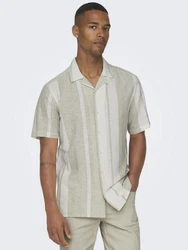 ONLY & SONS Kurzarmhemd ONSCAIDEN SS STRIPE LINEN RESORT NOOS Weiß/Beige/Khaki/Hellgrün