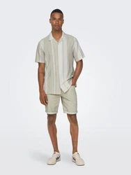 ONLY & SONS Kurzarmhemd ONSCAIDEN SS STRIPE LINEN RESORT NOOS Weiß/Beige/Khaki/Hellgrün
