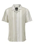 ONLY & SONS Kurzarmhemd ONSCAIDEN SS STRIPE LINEN RESORT NOOS Weiß/Beige/Khaki/Hellgrün