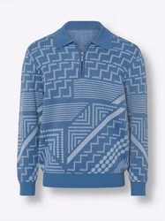 Sieh an! Strickpullover Polopullover Grau/Blau