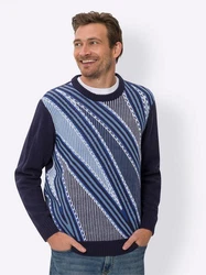 Sieh an! Strickpullover Rundhals-Pullover Blau/Hellblau/Grau/Dunkelblau/Lila