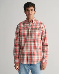 Gant Kurzarmshirt REG COTTON LINEN CHECK SHIRT Rot/Braun/Gelb