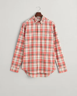 Gant Kurzarmshirt REG COTTON LINEN CHECK SHIRT Rot/Braun/Gelb