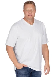 Trigema T-Shirt TRIGEMA V-Shirt DELUXE Weiß/Creme/Grau