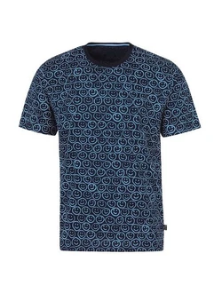 Trigema T-Shirt mit freundlichem Smiley-Muster blau/navy