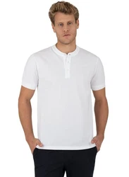 Trigema T-Shirt Henley Shirt mit Knopfleiste wei