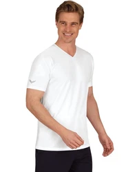 Trigema V-Shirt TRIGEMA V-Shirt COOLMAX Weiß/Creme/Dunkelblau/Rot