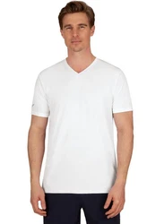 Trigema V-Shirt TRIGEMA V-Shirt COOLMAX Weiß/Creme/Dunkelblau/Rot