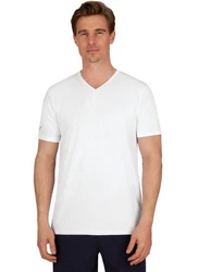 Trigema V-Shirt TRIGEMA V-Shirt COOLMAX Weiß/Creme/Dunkelblau/Rot