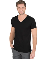 Trigema T-Shirt V-Shirt Slim Fit Schwarz/Hellblau