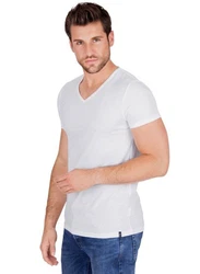 Trigema T-Shirt V-Shirt Slim Fit Creme/Hellblau/Weiß