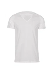 Trigema T-Shirt V-Shirt Slim Fit Creme/Hellblau/Weiß