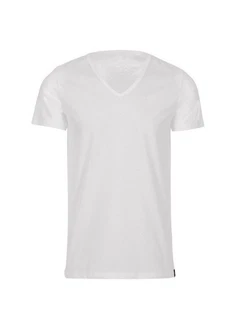 Trigema T-Shirt V-Shirt Slim Fit Creme/Hellblau/Weiß