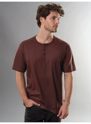 Trigema T-Shirt mit Knopfleiste DELUXE Braun/Rot/Dunkelrot/Dunkelbraun