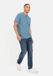 camel active T-Shirt Henley Grau/Blau/Hellblau