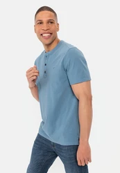camel active T-Shirt Henley Grau/Blau/Hellblau
