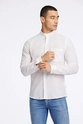 LINDBERGH Leinenhemd mit Mandarin-Stehkragen Weiß/Creme/Khaki