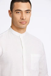 LINDBERGH Leinenhemd mit Mandarin-Stehkragen Weiß/Creme/Khaki