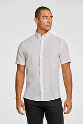 LINDBERGH Leinenhemd mit Button-Down-Kragen Weiß