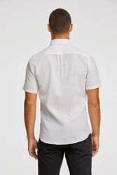 LINDBERGH Leinenhemd mit Button-Down-Kragen Weiß