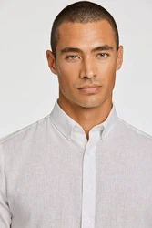 LINDBERGH Leinenhemd mit Button-Down-Kragen Weiß