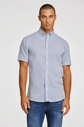 LINDBERGH Leinenhemd mit Button-Down-Kragen Hellblau/Blau/Dunkelblau
