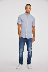 LINDBERGH Leinenhemd mit Button-Down-Kragen Hellblau/Blau/Dunkelblau