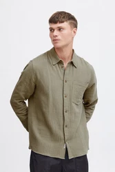 !Solid Langarmhemd SDIain Khaki/Dunkelgrün