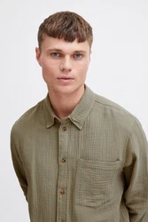 !Solid Langarmhemd SDIain Khaki/Dunkelgrün