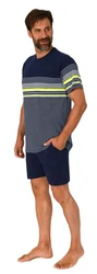 Normann Pyjama Herren kurzarm Schlafanzug Shorty Dunkelblau/Hellblau/Mischfarben